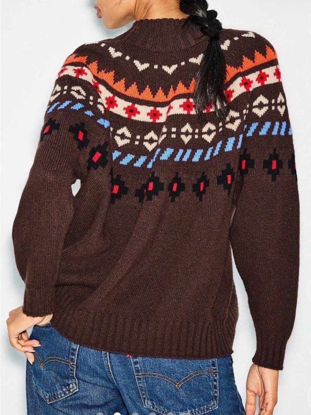 MaxMara Brown Fair Isle Turtleneck Sweater with Multicolor Yoke - Picture 3 of 6